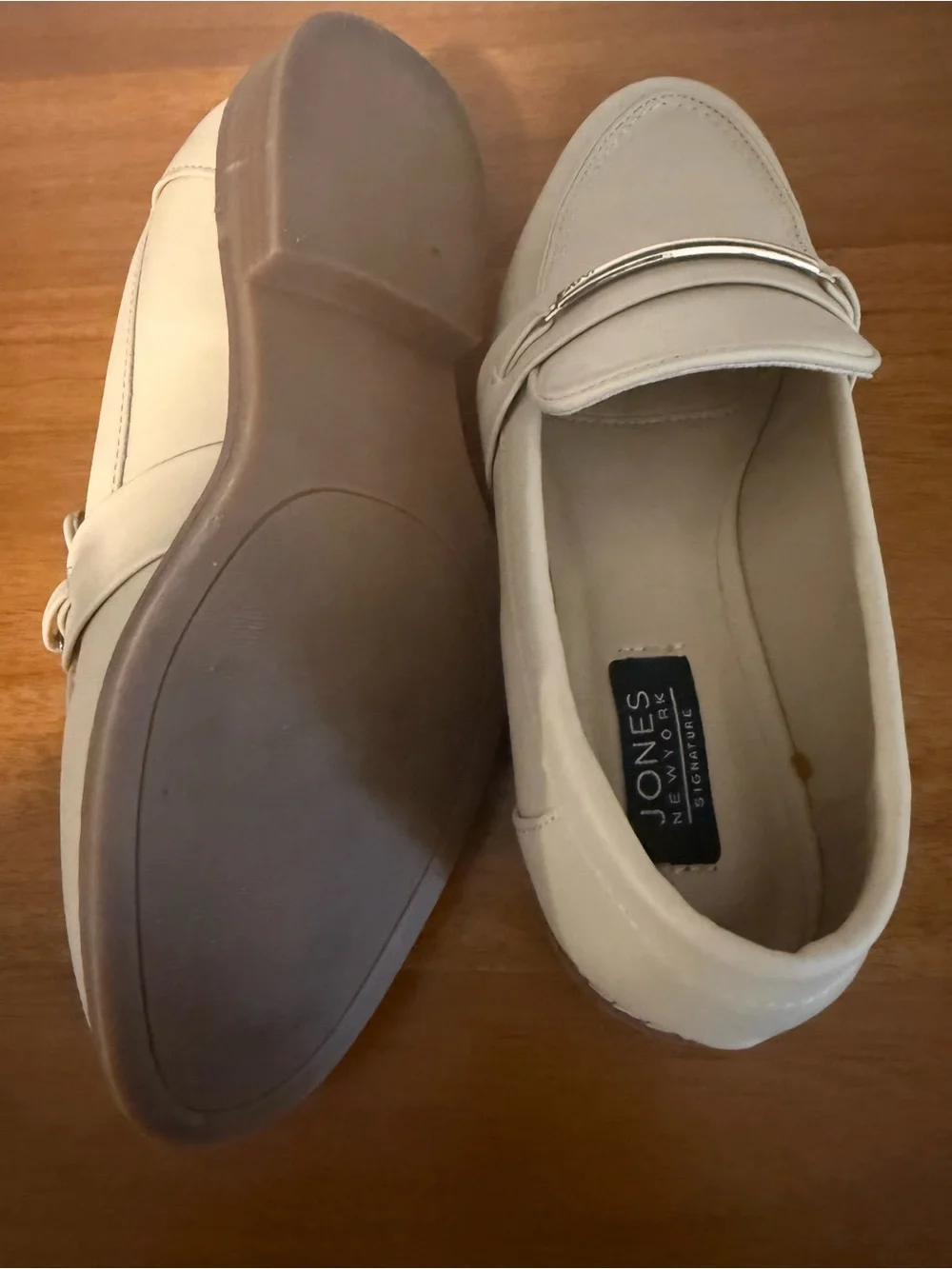 Jones New York Cream Loafers with Silver Bar